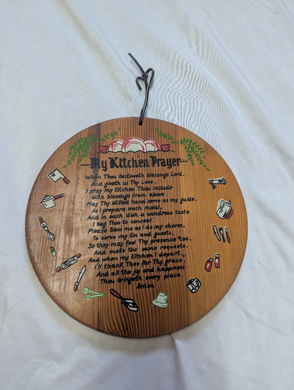 9" Vtg "My Kitchen Prayer" Wooded Wall Hanging Sign Decor Cottagecore Granny